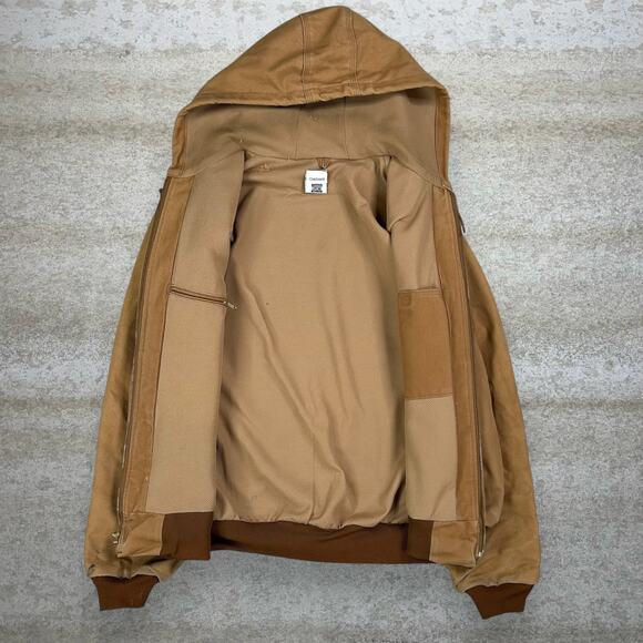 Vintage 90s Carhartt Jacket Mens XL Tan Cotton Canvas Mesh Hooded Union Made USA - Picture 2 of 4